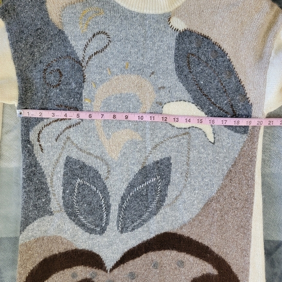 Vintage Women's Sweater Summit Hill Silk Angora Lambswool Cream Grey Beaded L - Picture 11 of 12